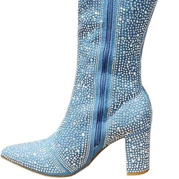 NWOB ABSOLEX Rhinestone Block Medium Heel Knee High Boots - Picture 5 of 8